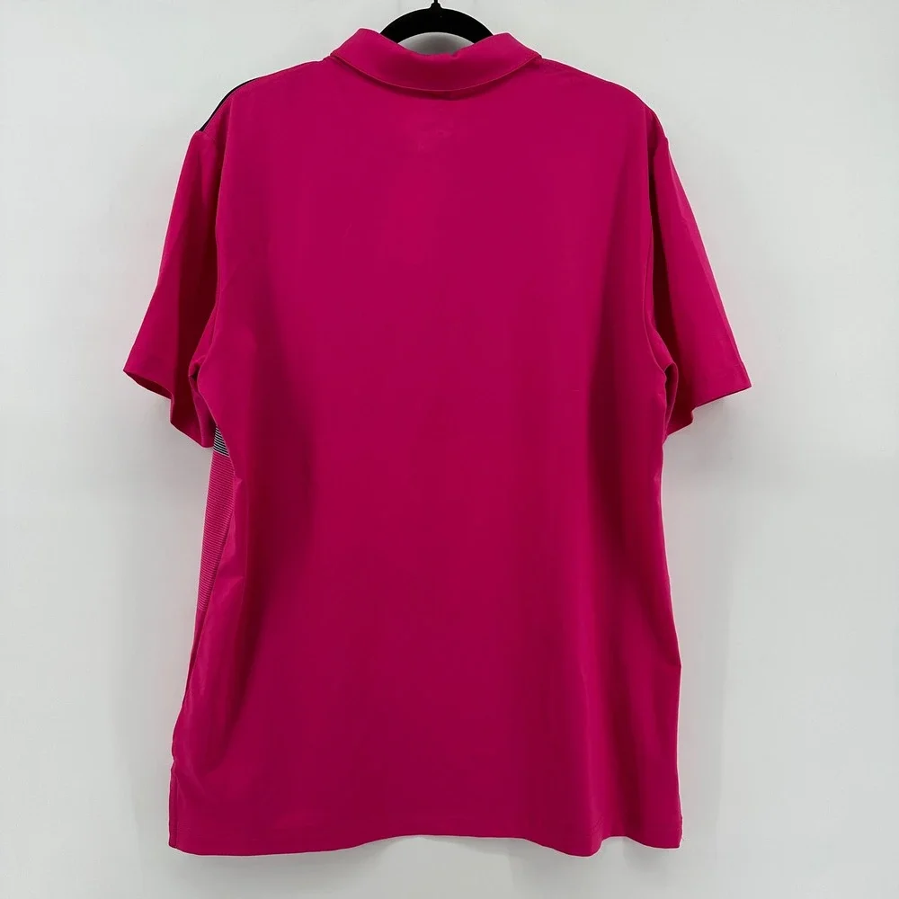 Adidas Golf Mens Ultimate365 Polo Shirt Pink Navy Blue Striped CZ8210 Size L
